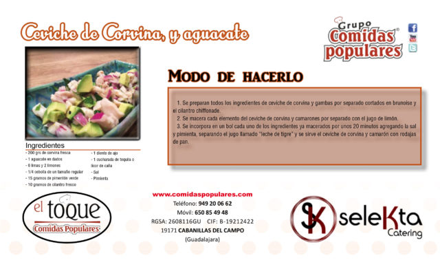 Recetas de Comidas Populares: Ceviche de Corvina y Aguacate