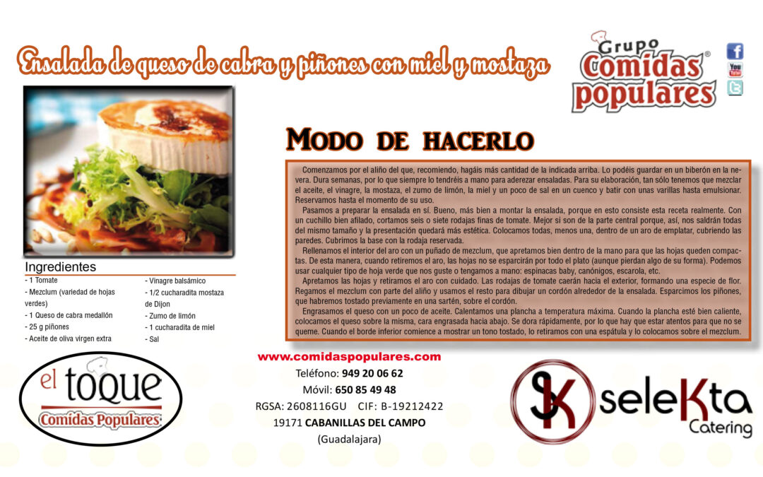 Recetas de Comidas Populares: Ensalada de Queso de cabra y piñones con miel y mostaza